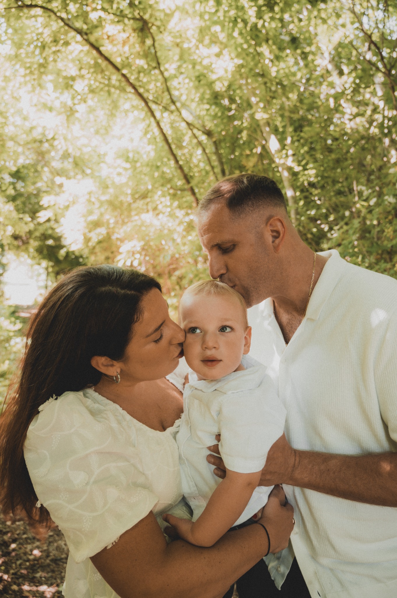 A family sharing a quiet moment outside